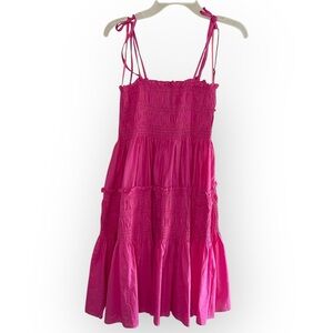 NWT PINCH Fuchsia Smocked Mini Dress with‎ Double Tie Spaghetti Straps, Medium